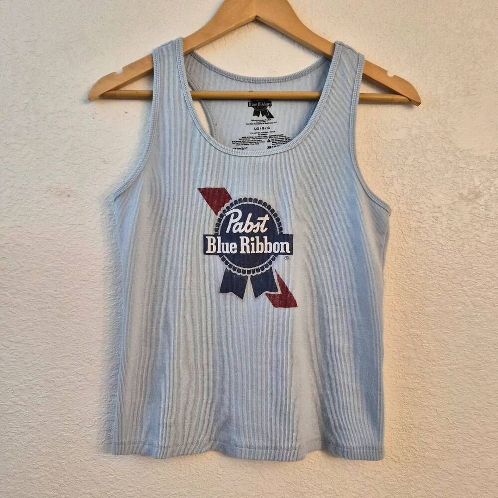 Pabst Blue Ribbon Beer PBR Racerback Tank Top: Comfy Stretchy Flattering Fit: Lg